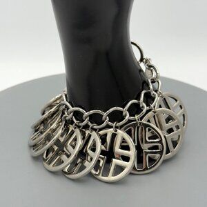 Louis DellOlio Silver Tone Medallion Charm Bracelet With Toggle Clasp